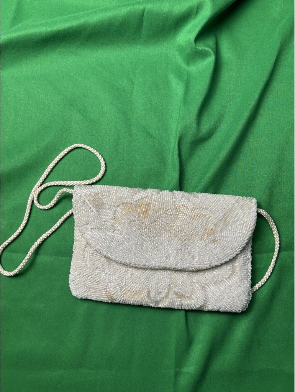 Vintage Carla Marchi Ivory Beaded Evening Clutch Purse Bridal Shoulder Bag